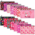 Valentine Makeup Bags Set - 14 Pcs Gift Bags with Zipper, 18x11cm Reusable Pink & Red Cosmetic Pouches