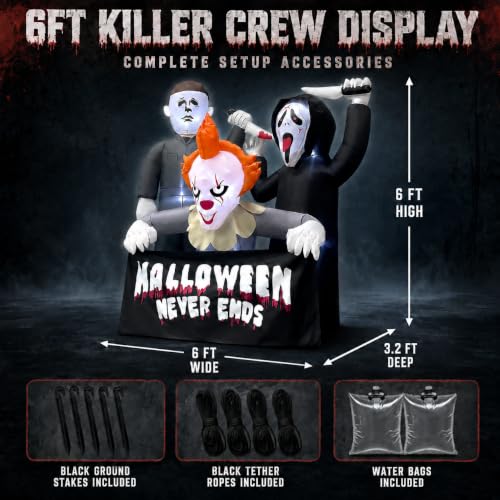 6FT Halloween Inflatable Killer Trio with LED Lights - Outdoor Decorations - Variation of Killers
