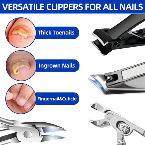 NURIUN 6PCS Toenail & Fingernail Clippers Set for Thick Nails Seniors - Professional Manicure Tools with Case