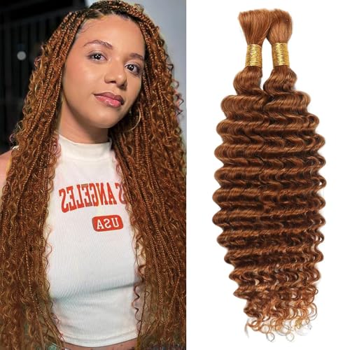Deep Wave Human Braiding Hair - 20 Inch Brown 110g Bulk for Boho Braid Styles