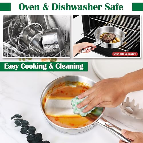 E-far 10-Piece Stainless Steel Cookware Set with Glass Lids, Induction Ready
