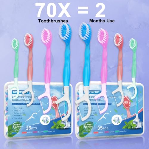 70 Pack 5-in-1 Disposable Travel Toothbrushes with Toothpaste - No Rinse, Flavors Included
