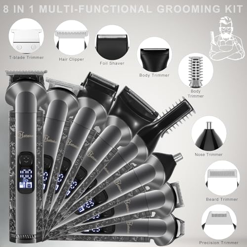 Hatteker 8-in-1 Multi-Functional Grooming Kit for Men - Gray