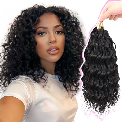Deep Wave Crochet Hair 12 Inch Black Pre-Looped Curly Synthetic Braiding