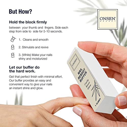 Onsen Secret Professional Nail Buffer Block 2 Pack - 4-Way Buffing for Natural Shine & Nail Recovery