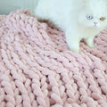Chenille Chunky Knit Throw Blanket - Handmade Light Pink 60x80 Inches