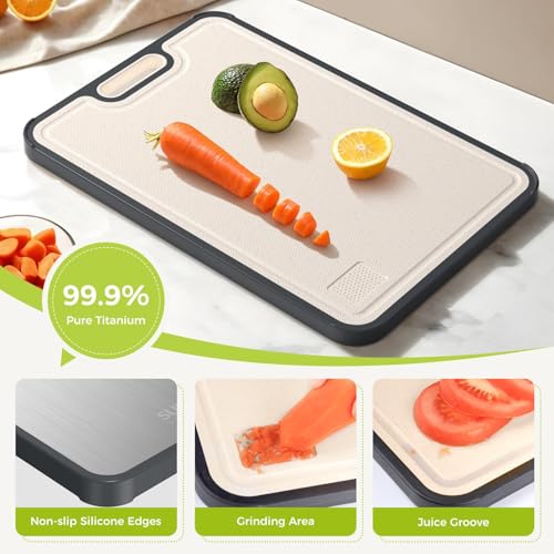 Set of 3 Double-Sided Titanium & Food-Grade PP Cutting Boards - Silver