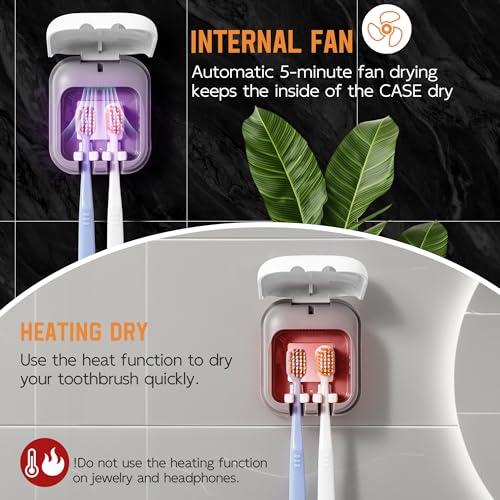 Toothbrush Sanitizer Case with UV-C Lights & Fan Drying - White 2 - Portable & Rechargeable