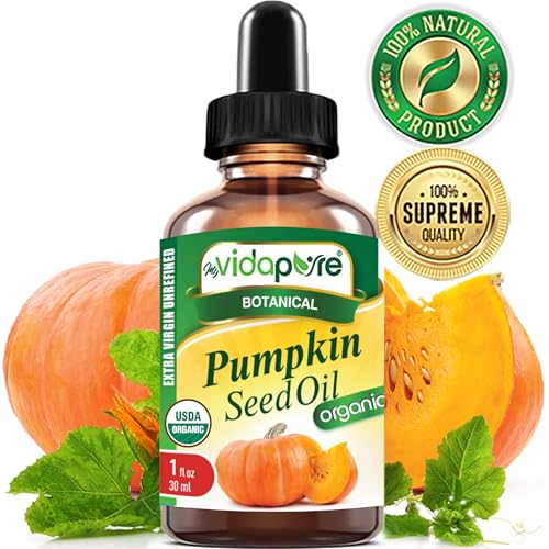 MYVIDAPURE Organic PUMPKIN SEED OIL Certified Organic WILD GROWTH RAW Pure EXTRA VIRGIN UNREFINED for Skin, Face, Body, Hair and Lip Care (1 Fl Oz)