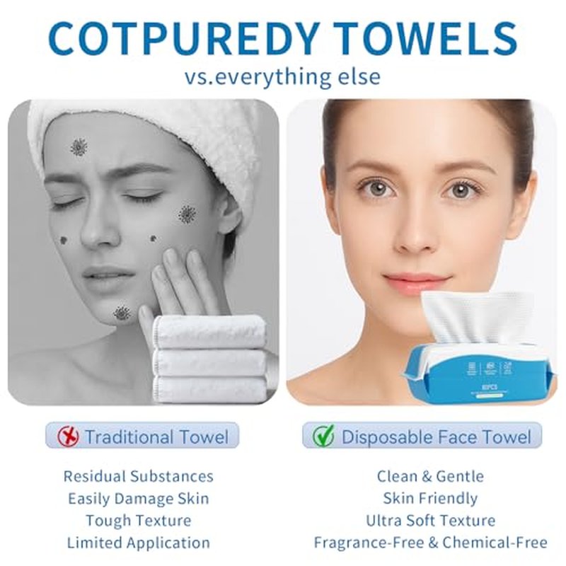 Face Towels, Disposable Biodegradable Clean Facial Towelette for Sensitive Skin, Lint- free Face Cloths for Makeup Remover, Ultra Soft Dry Wipes, Skincare Women Cleansing 240 Count (3 Packs)