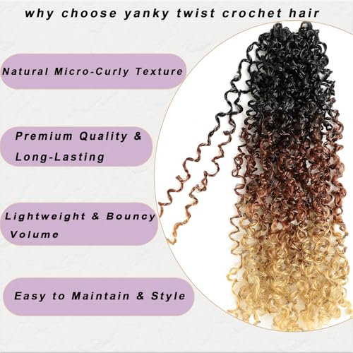 Yanky Twist Crochet Hair 14 Inch - 8 Packs of 30 Strands for Black Women - Natural Texture & Pre-Looped, Variation of 1B/30/27