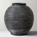 Large Black Ceramic Vase - 10.8 Inch with Deep Charcoal Black Glaze - Oval Variation