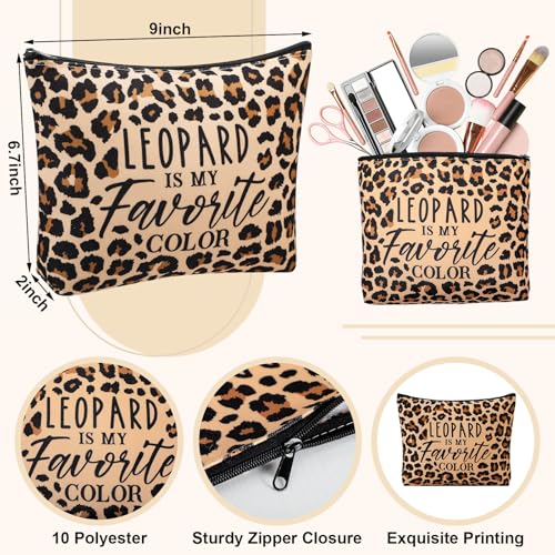 Paterr 2 Pack Leopard Print Makeup Bag and Tote Bag Cheetah Canvas Handbag Zipper Pouch Gifts for Women
