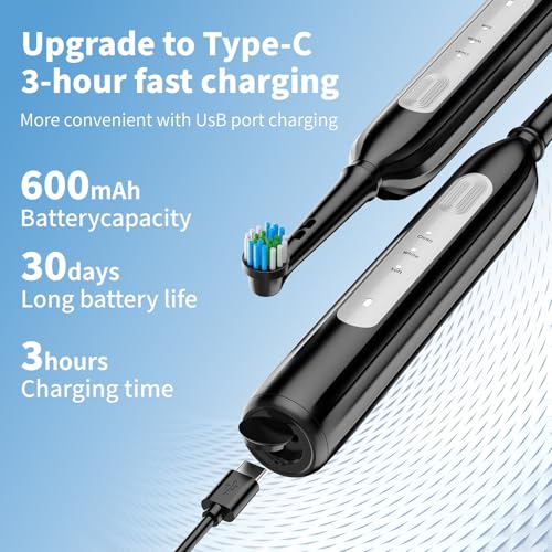 ORAFLIPP Black Electric Toothbrush with 3 Modes, 2-Minute Timer & 8 Replacements