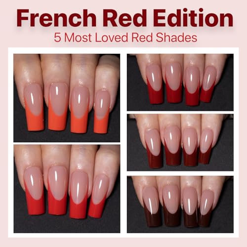 SXC Cosmetics French Tip Press On Nails ? Red Series, Medium Square, X-Pro Tips Starter Kit | 150PCS, 15 Sizes, 5 Styles, Beginner-Friendly
