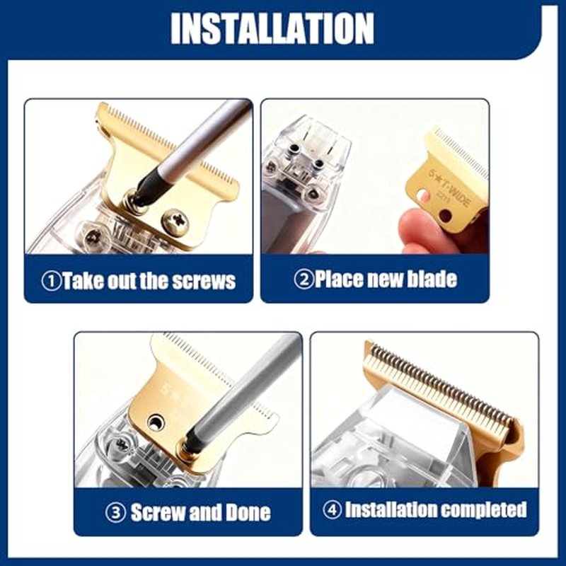 2215 Adjustable Replacement T Wide Blades compatible with Wahl 5 Star Serise Detailer Li Trimmer 8081 and 8171 Models (Gold(3PCS))