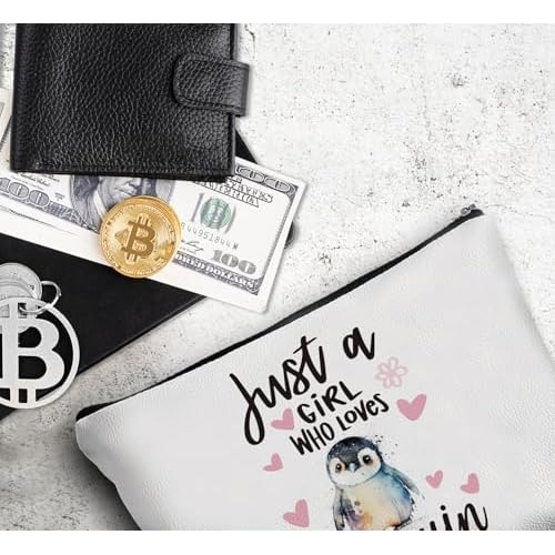 Penguin Gifts Cosmetic Bags for Women,Just A Girl Who Love Penguin Gifts Leather Makeup Bag,Small Makeup Bag Travel Organizer Zipper Pouch for Purse