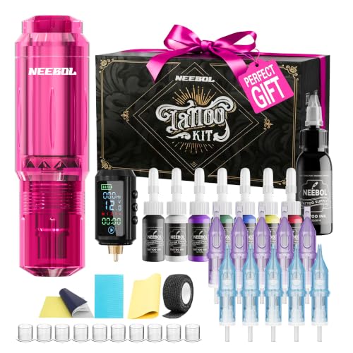 Pink Wireless Tattoo Gun Kit for Beginners & Artists - Medium
