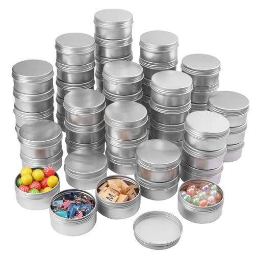 54 Pcs 3 Ounce Aluminum Tins with Screw Tops, Round metal tin with Screw Lids, 3 oz Round Cans with Lid for Cosmetics, Lip Balm, Spices, and More(silvery)