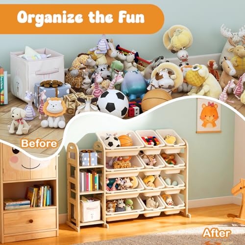 Kids Toy Storage Organizer with 12 Bins and Bookshelf - White, 42" Wide