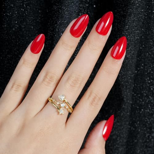 Jofay Fashion Christmas Fiery Red Press on Nails Set, 160Pcs Short Almond Fake Nails with Fine Glitter Glossy Acrylic False Nails Reusable Full Cover Stick on Nails for Women, 32 Sizes Thicker