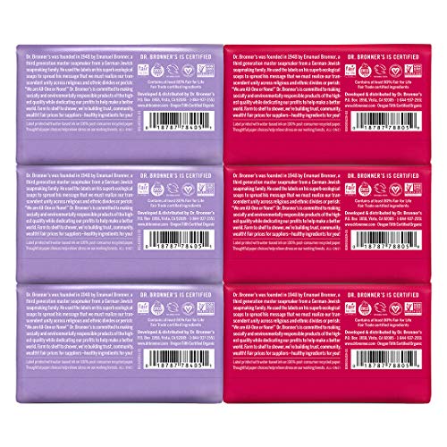 Dr. Bronner's Pure-Castile Bar Soap Variety Pack, Rose & Lavender, 5 oz each (Pack of 6)