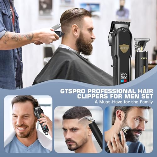 GTSPro Hair Clippers for Men with Trimmer Set - Shield-Black, DLC Head, 180-Min USB-Ccharged