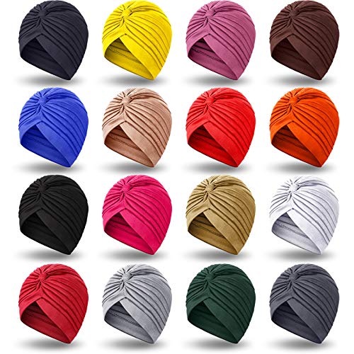 Stretch Satin Turban Head Wraps for Women - Chic Color Variation, 16 Pieces