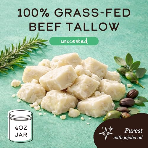 SACRED COW 100% Pure Organic Grass Fed Beef Tallow for Skin Care, Face Moisturizer, Body Butter, Hand Cream - Natural Whipped Tallow & Honey Balm Lotion Cream - Made in the USA - 4oz (UNSCENTED)