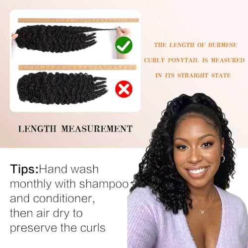 MAHKOTAKU Burmese Curly 20" Human Hair Ponytail Extensions, Natural Black