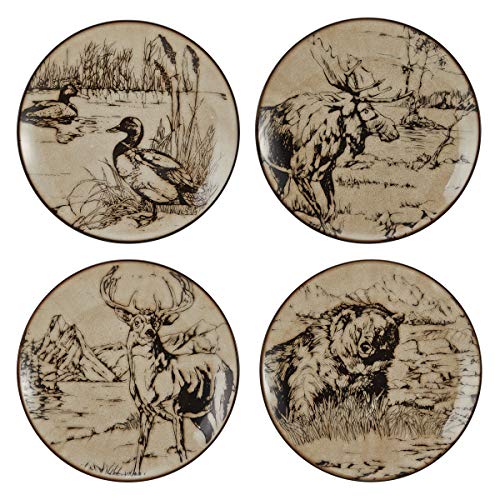 Mossy Oak 16-Piece Stoneware Dinnerware Set - Lodge-Style Wildlife Design for Family Dining