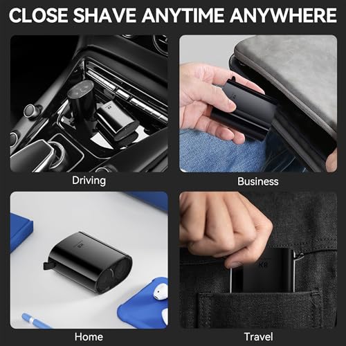 Mini Electric Shaver for Men, Portable Magnetic Dual-Head Rotary Pocket Electric Razor for Face, IPX7 Waterproof Wet & Dry, USB-C Rechargeable for Home, Car, Travel, K8,Black