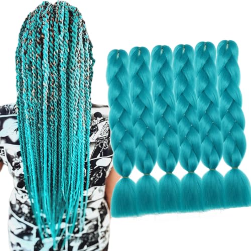 Pre Stretched Synthetic Braiding Hair Extensions 24 Inch Teal 6 Packs - Jumbo Festival Colorful Braid