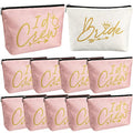 Sadnyy 11 Pcs Bridesmaid Makeup Bags Set - White & Pink I Do Crew Bride Team