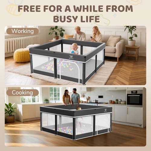 Foldable Baby Playpen with Mat - Portable Indoor & Outdoor Play Yard, Black 50x50in