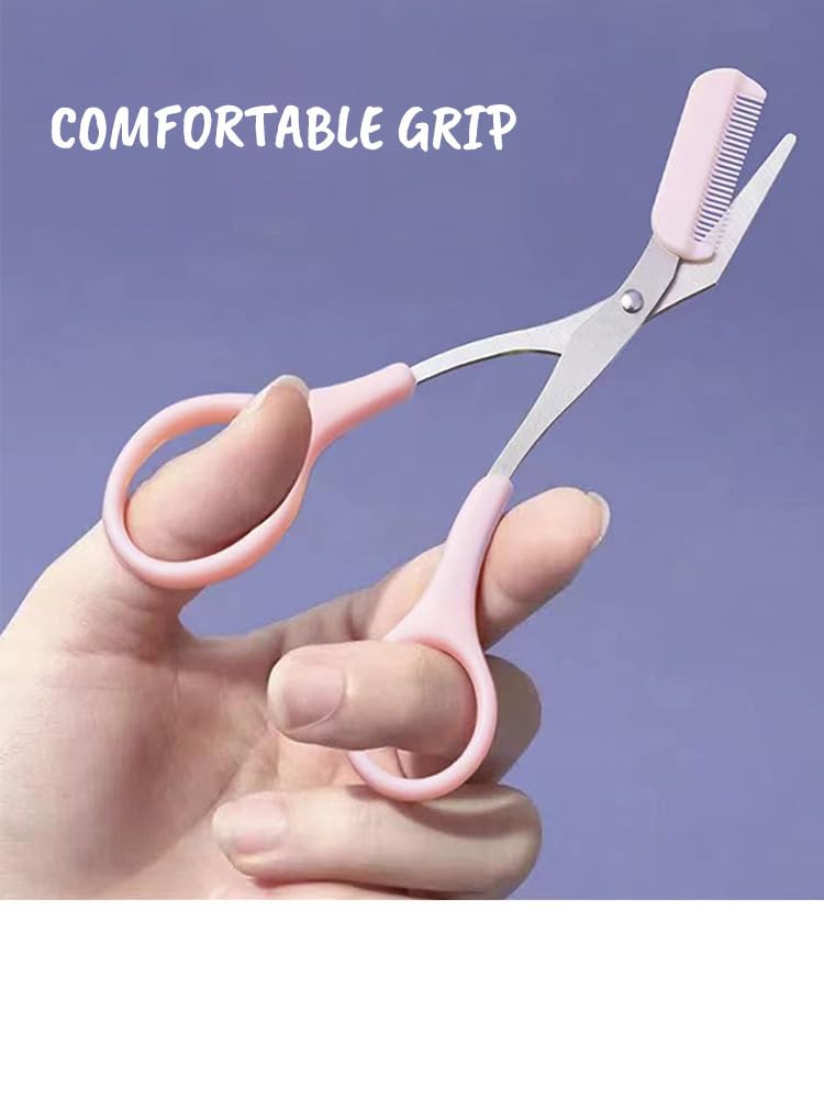 Pink Eyebrow Trimmer Set, 2 Pcs Crescent Shaped Eyebrow Trimmer and 1 Pc Scissors, Novice Eyebrow Scraper