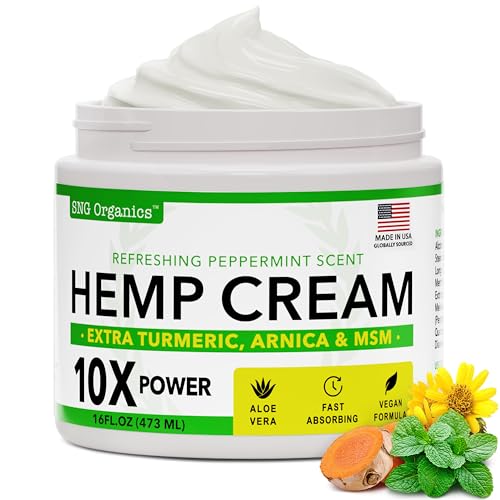 Super Natural Goods Hemp Cream 16oz with Hemp Oil, Turmeric & Menthol – Cooling Botanical Topical