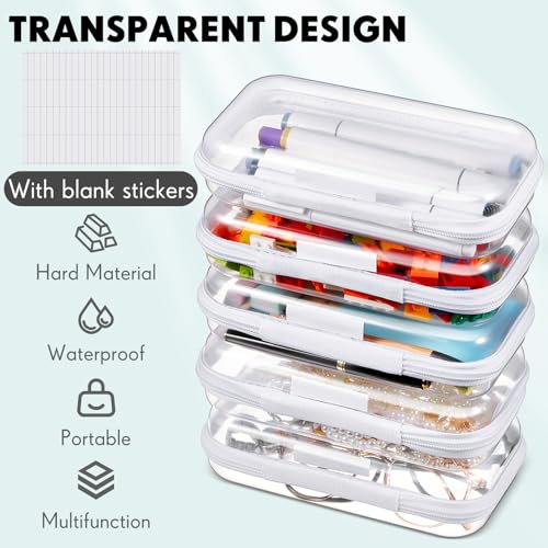 Sanwuta 10 Pack Small Clear Hard Zipper Cases with Labels, S / Set of 10