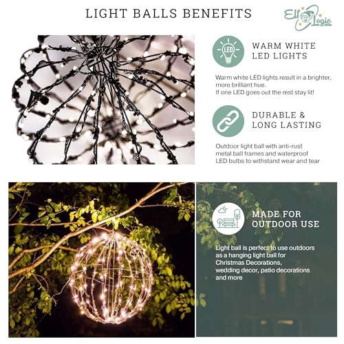 12 Inch Outdoor/Indoor LED Christmas Light Balls 3 Pack - Waterproof & Long-Lasting