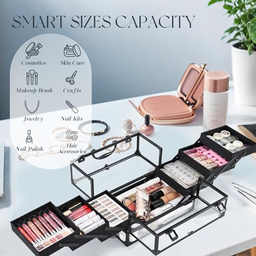 FRENESSA Portable Makeup Case with 6 Trays - Black Travel Organizer