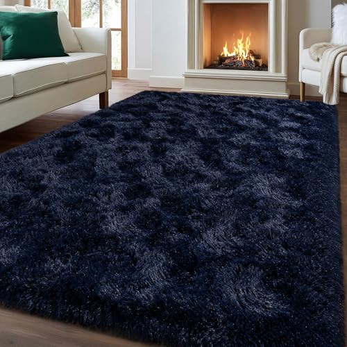 Navy Blue Rug 8x10 Large Fluffy Living Room & Bedroom Decor - Mugorn
