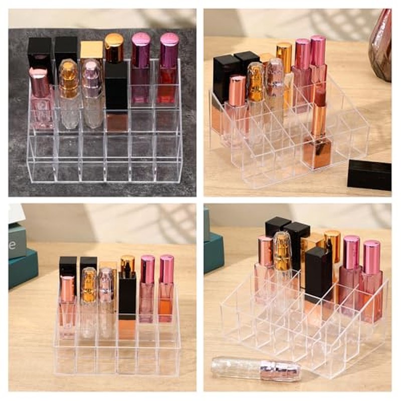 4 Pack Acrylic Lipstick Holder Organizer, 24 Slot Clear Lip Gloss Holder, Lipstick Display Stand for Lipsticks, Lip Balms, Makeup Brushes & Nail