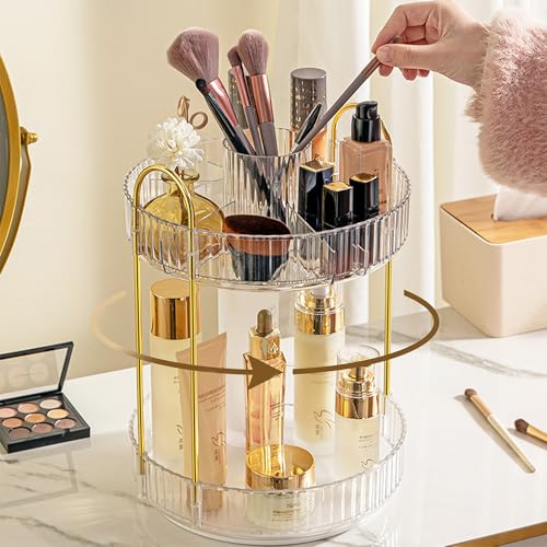 Pearl White 2-Tier Rotating Makeup Organizer - Vanity & Cosmetic Storage