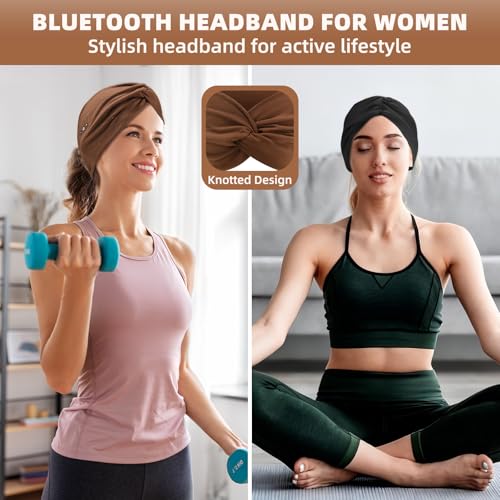 Bluetooth Headband for Women - Black & Brown Wireless Headphones with HD Stereo Speakers for Workout & Travel