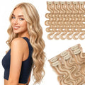Clip in Hair Extensions 6pcs 10 Inch Golden Brown Mix Bleach Blonde Wavy Real Human Hair - Variation of 10 Inch / 2-#12P613