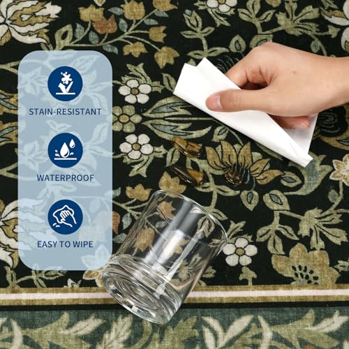 Green Black Washable 6x9 Rug for Living Room & Bedroom - GarveeHome