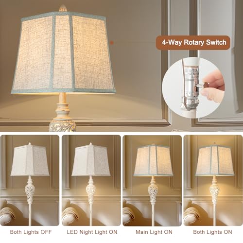 LuxSight Cream Rustic Floor Lamp with Nightlight - Vintage Standing Lamp for Living Room
