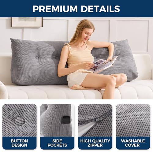 Twin Dark Grey Wedge Pillow Headboard for Bed & Reading