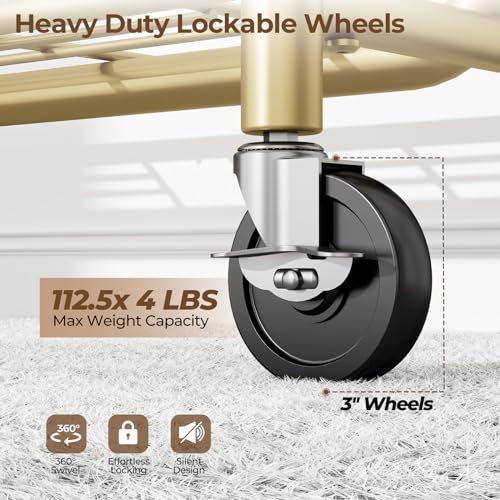 HYSEYY Gold Heavy Duty Clothing Rack 450 LBS Standing Garment Rack with Wheels