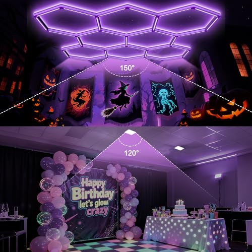 BRILLIHOOD 5-HEX UV Blacklight Fixture Pack - Hexagon LED Party Lights for Neon Glow, Halloween, Art
